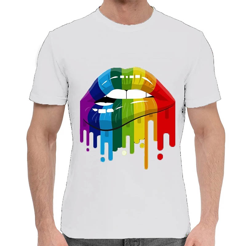 Men's Rainbow Graphic Prints Lip Print T Shirt Graphic Tee Cotton Short Sleeves Graphic Shirt Black White Dark Navy Comfortable Tee Outdoor Vacation Fashion Designer Clothing2