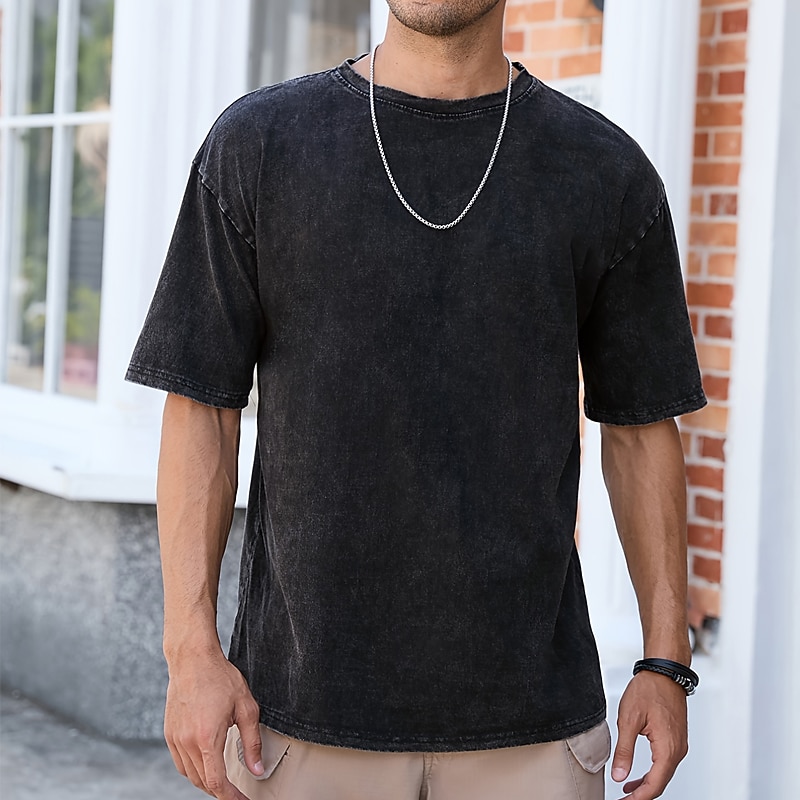 Men's T Shirt 100% Cotton Acid Wash Shirt Oversized Shirt Tee Top Short Sleeve Crew Neck Summer Plain Streetwear Designer Casual Daily Outdoor Sport Going out Black Pink Grey Top Tee for Men2