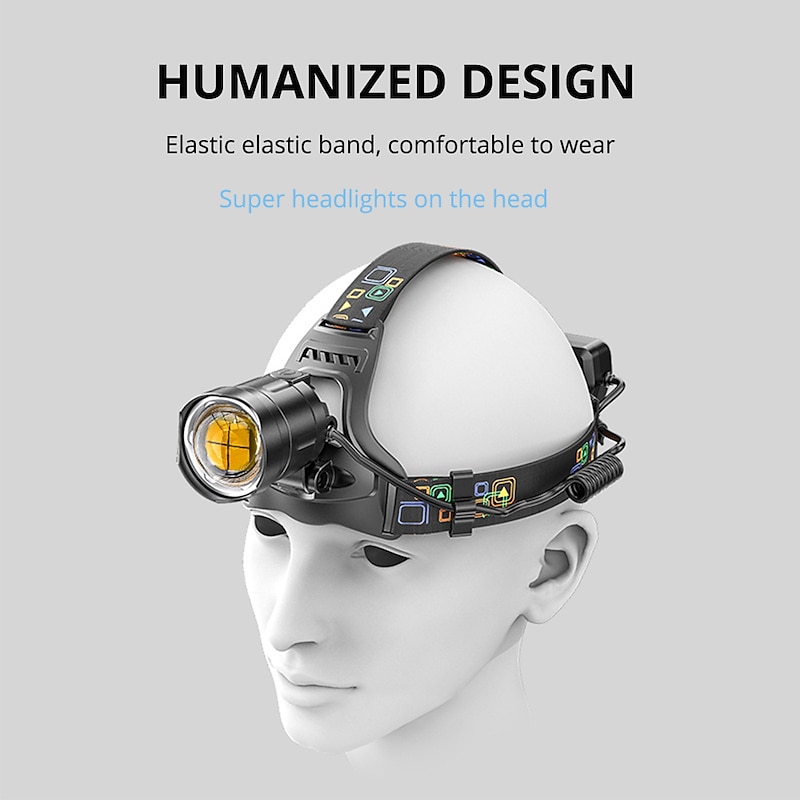 LED Headlamp Rechargeable Outdoor Super Bright With XHP90 Lamp Beads Waterproof Headlight Power Display Suitable For Exploration Hunting Fishing4