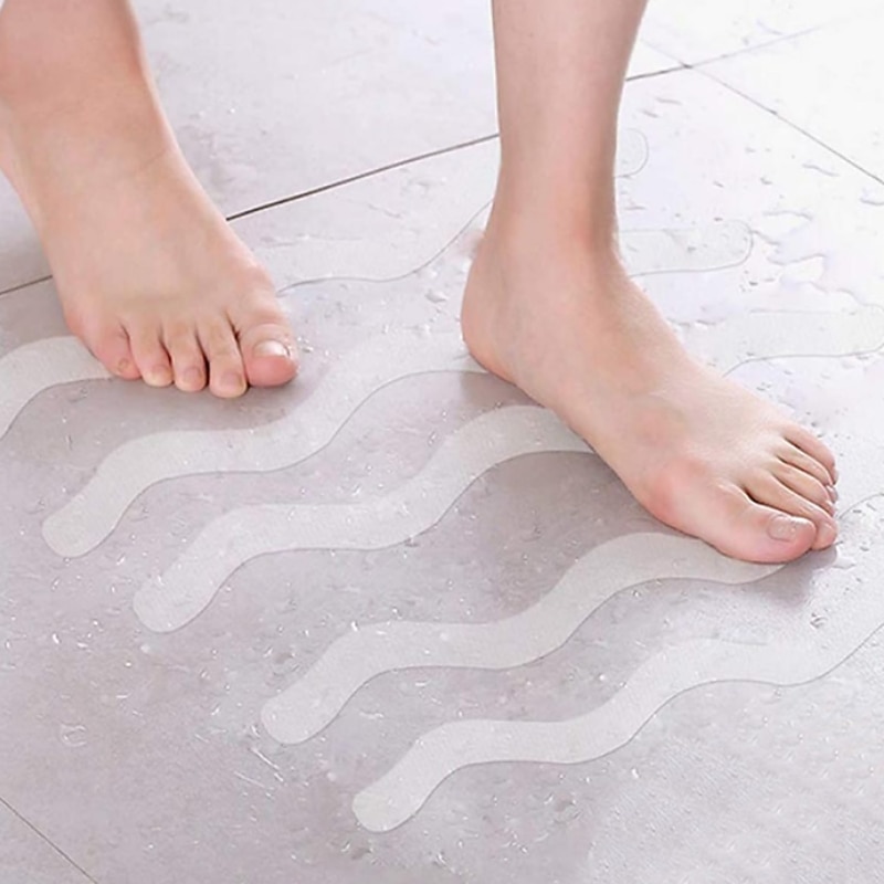 12pcs Anti Slip Strips S Wave-shaped Shower Non-slip Stickers Self-adhesive Waterproof Bath Safety Strip for Bathtub Shower Home