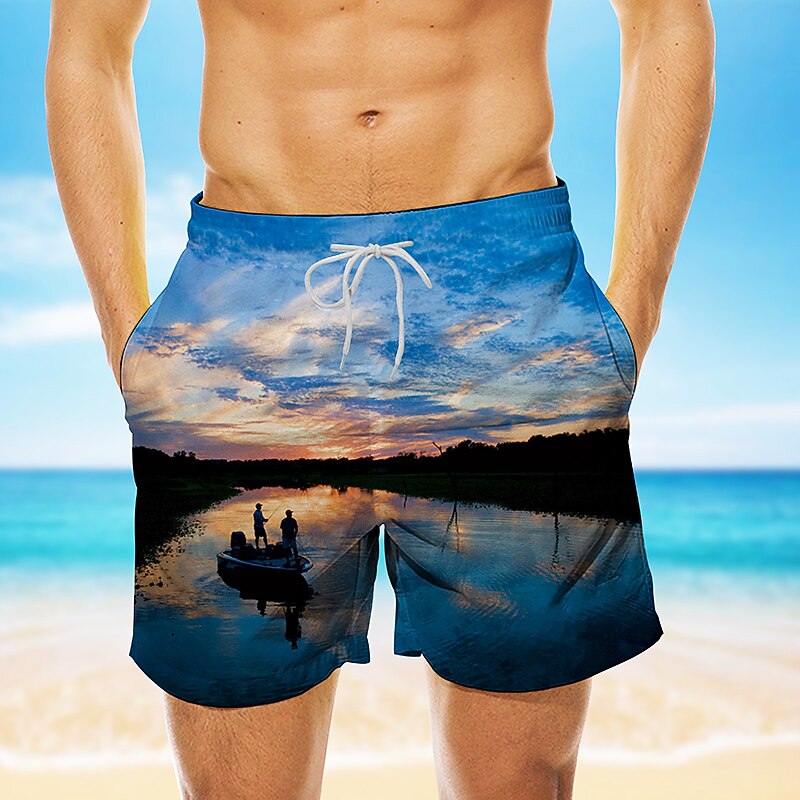 Men's Plants Print Landscape Swim Shorts Board Shorts Swimming Trunks Mid Waist Hawaiian Casual Shorts Holiday Mesh Drawstring with Mesh lining Designer Clothing Apparel3