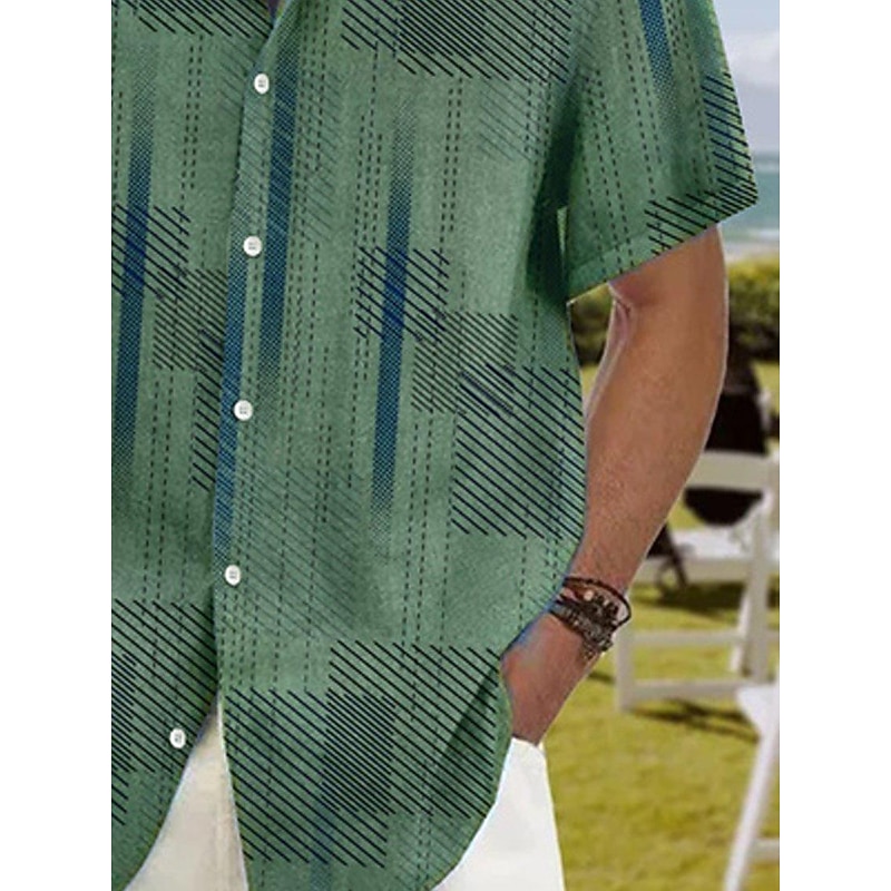 Men's Geometry Shirt Button Up Shirt Short Sleeve Sports Fashion Streetwear Outdoor Street Daily Summer Spring Turndown Print Button-Down Purple Brown Green White+White Dark Blue3