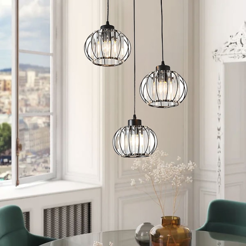LED Pendant Light with Transparent Glass Shade Matte Black 3-Lights Pendant Lighting Adjustable Industrial Retro Style Hanging Light Fixture for Kitchen Island Dining Room Foyer Farmhouse4