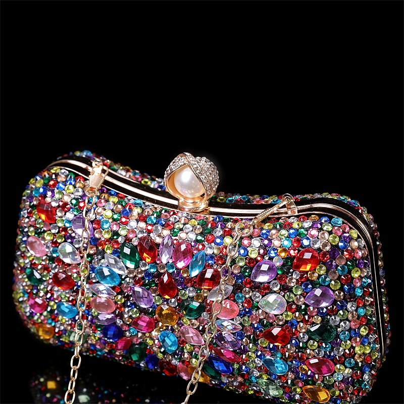 Women's Girls' Clutch Evening Bag Clutch Bags Alloy 2 Pieces Purse Set Party / Evening Bridal Shower Wedding Party Glitter Crystals Solid Color Geometric Rhinestone Rainbow3