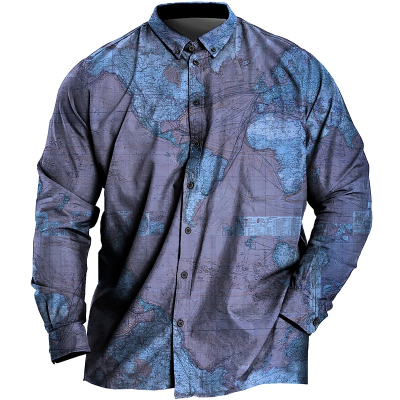 Men's Plus Size Shirt Big and Tall Map Turndown Buttons Long Sleeve Spring & Summer Sports Fashion Streetwear Designer Outdoor Vacation Tops2