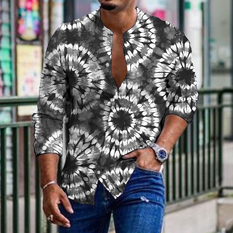 Men's Tie Dye Shirt Button Up Shirt Long Sleeve Fashion Designer Casual Outdoor Vacation Daily Spring & Summer Stand Collar Print Button-Down Blue Green Gray4