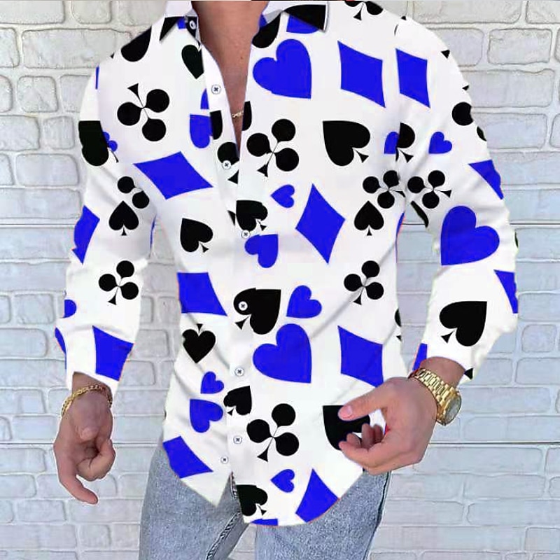 Men's Shirt Button Up Shirt Long Sleeve Designer Punk & Gothic Going out Spring & Summer Standing Collar Patchwork Print Red Blue Gray3