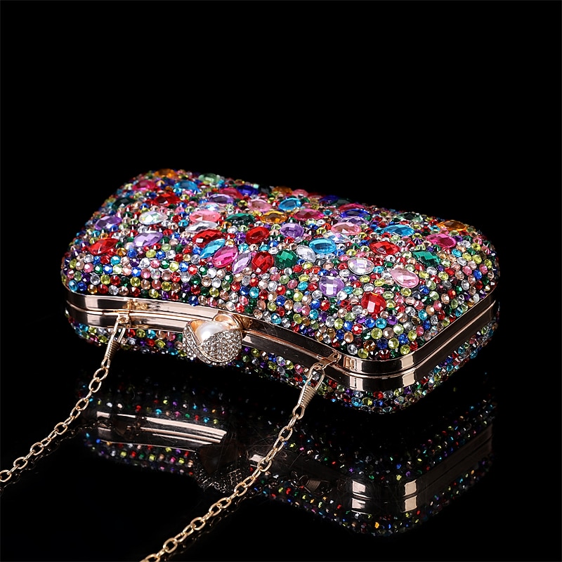 Women's Girls' Clutch Evening Bag Clutch Bags Alloy 2 Pieces Purse Set Party / Evening Bridal Shower Wedding Party Glitter Crystals Solid Color Geometric Rhinestone Rainbow4
