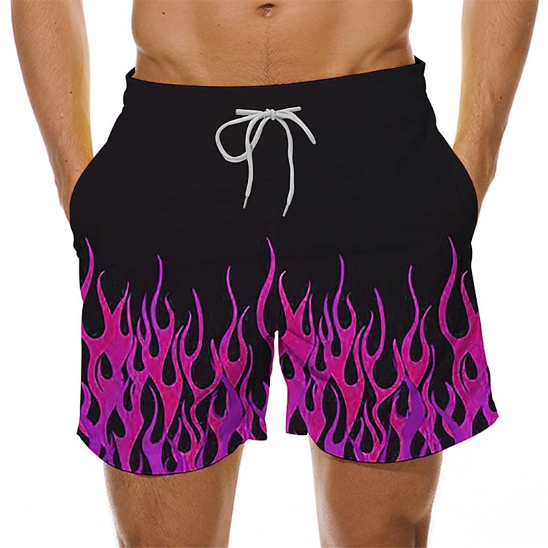Men's Optical Illusion Print Flame Swim Trunks Swim Shorts Board Shorts Hawaiian Holiday Drawstring with Mesh lining Elastic Waist Designer Clothing Apparel3