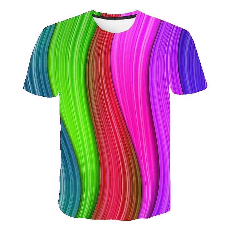 Men's Unisex Graphic Rainbow 3D Shirt T Shirt Tee Short Sleeve T shirt Crew Neck Shirt Chic & Modern Party Casual Daily Purple Green Rainbow Clothing Apparel Plus Size S M L XL XXL 3XL 4XL4