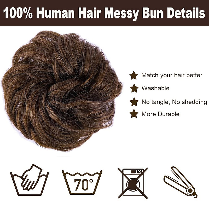 100% Remy Human Hair Messy Bun Extension Messy Hair Bun Hair Scrunchies Extension Curly Wavy Messy 100% Remy Human Hair Extensions Chignon for Women Updo Hairpiece2