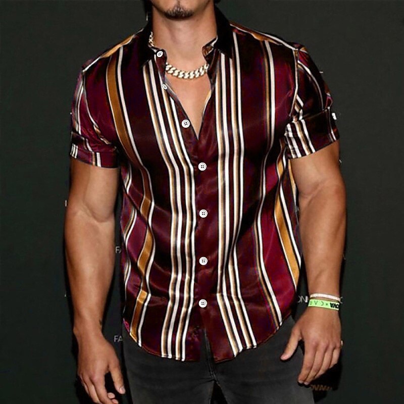 Men's Striped Geometric Pattern Shirt Short Sleeve Fashion Designer Casual Outdoor Daily Summer Collar Print Button-Down Black Red Blue Purple Green4