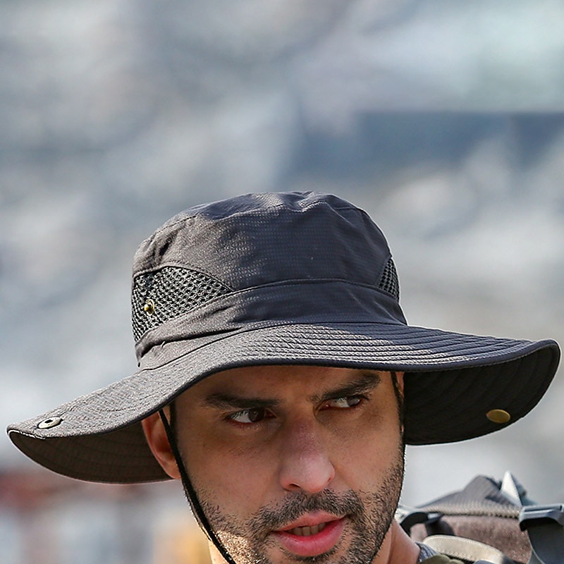 Men's Bucket Hat Sun Hat Fishing Hat Boonie hat Hiking Hat Black Navy Blue Polyester Mesh Streetwear Stylish Casual Outdoor Daily Going out Plain UV Sun Protection Sunscreen Quick Dry Lightweight