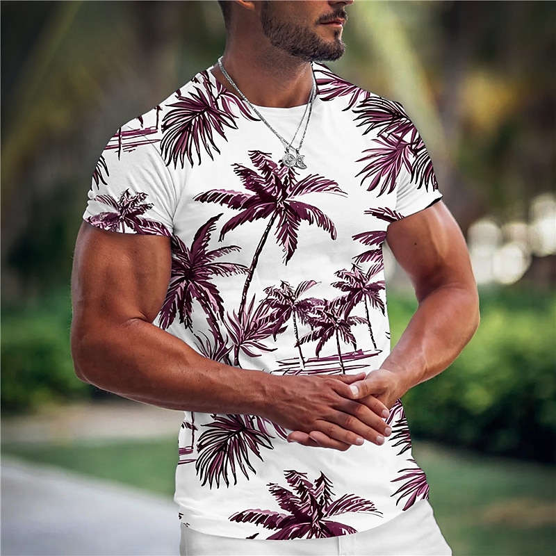 Men's Graphic Coconut Tree T Shirt Tee Short Sleeve T shirt 3D Print Crew Neck Shirt Fashion Hawaiian Designer Outdoor Casual Daily Black Light Green Wine Spring & Summer Clothing Apparel S M L XL4
