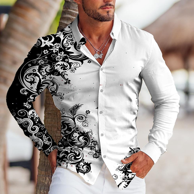 Men's Floral Shirt Button Up Shirt Long Sleeve Tropical Fashion Designer Outdoor Casual Daily Fall & Winter Turndown Print Button-Down White Red Blue Light Blue