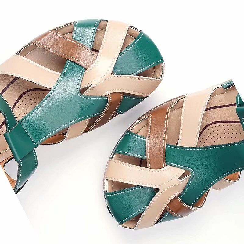 Women's Sandals Wedge Sandals Plus Size Barefoot Sandals Outdoor Office Daily Color Block Solid Colored Summer Buckle Wedge Heel Round Toe Closed Toe Classic Casual Walking PU Leather Faux Leather4