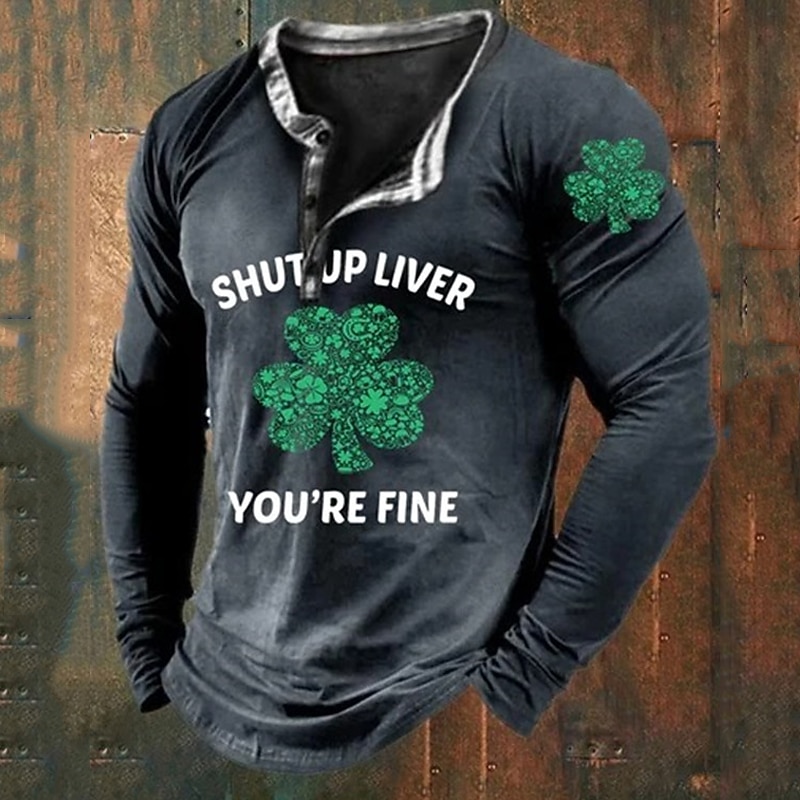 St.Patrick's Day Men's Henley Shirt Tee Graphic Clover Henley Clothing Apparel 3D Print Daily St.Patrick's Day Long Sleeve Button-Down Print Fashion Designer2