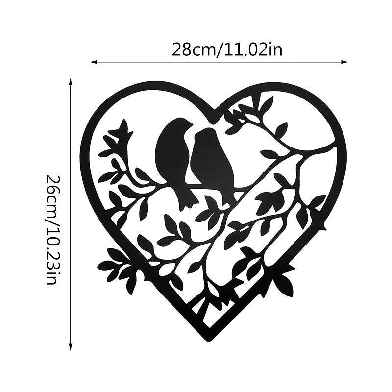 1pc Branch Bird Metal Heart-shaped Wall Art Outdoor Decor Rust Proof Wall Sculpture Ideal For Garden, Home, Farmhouse, Patio And Bedroom2