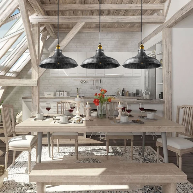 LED Pendant Light Hanging Ceiling Industrial Brushed Vintage Lampshade Bar Lighting ,Restaurant Lighting Antique Brushed Rustic Style Metal2