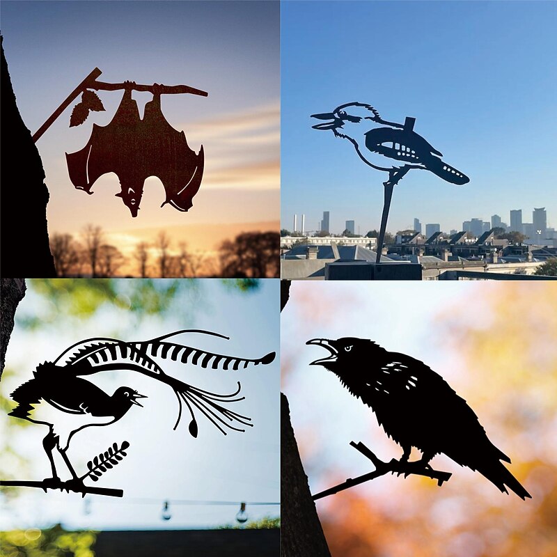 Birds Metal Garden Art Decor, Funny Metal Wall Sculptures Weatherproof Wrought Iron Art Sign Outdoor Garden Farmhouse Decor Wall Decor2