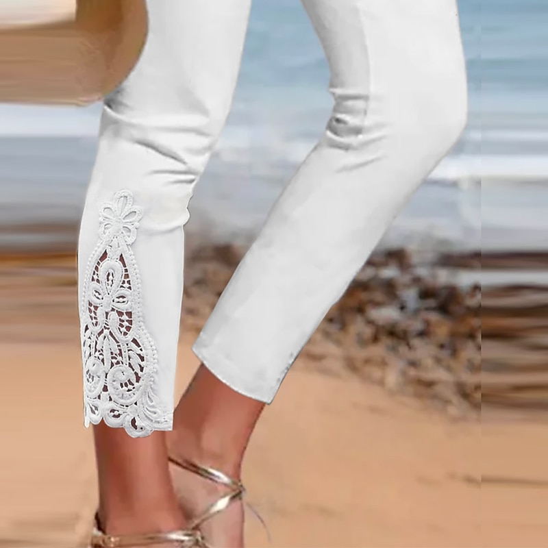 Women's Leggings Capri shorts Black White Grey Fashion Casual Daily Lace Comfort Solid Colored L XL 2XL 3XL 4XL2