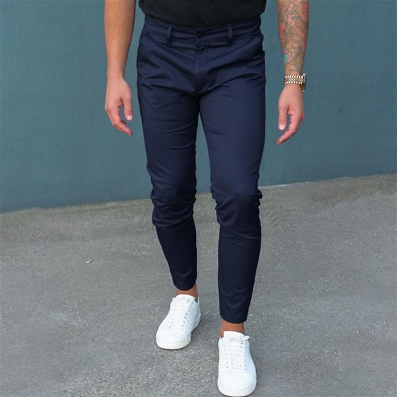 Men's Trousers Chinos Pencil Pants Jogger Pants Front Pocket Plain Comfort Breathable Business Casual Daily Streetwear Chic & Modern Black Navy Blue Micro-elastic3
