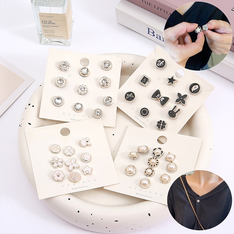 30pcs Brooch Women Pin Clothes Decoration Anti-Exposure Buckle Cute Neckline Artifact Fastener Nail Catcher Pearl Button Accessories