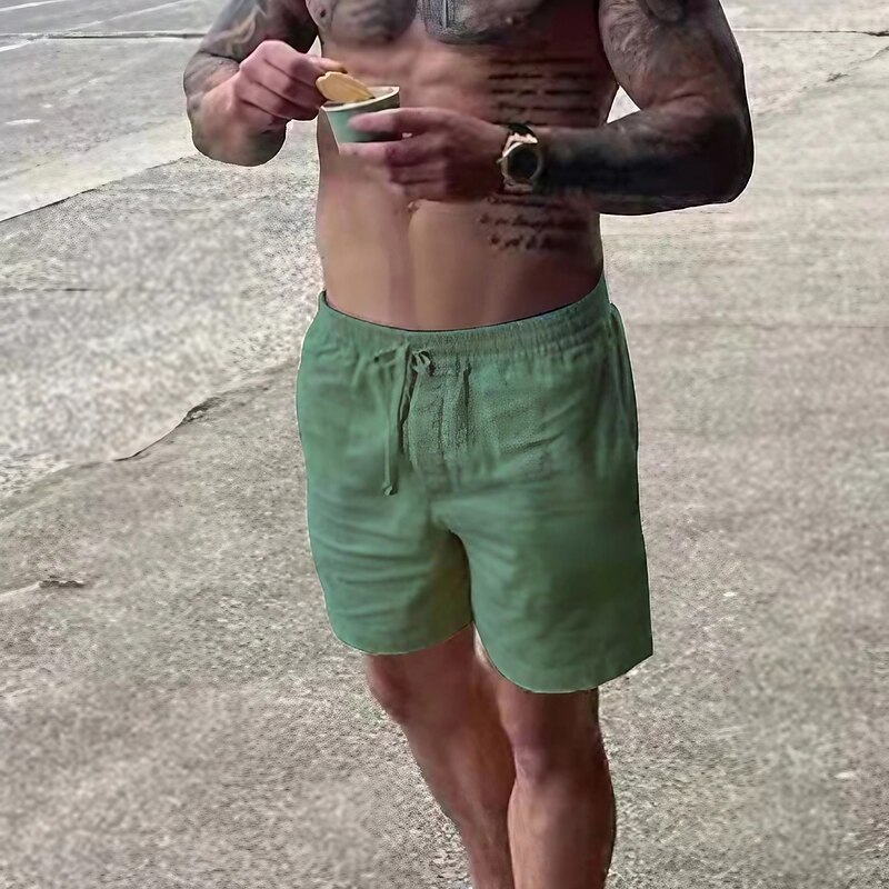 Men's Shorts Linen Shorts Summer Shorts Beach Shorts Drawstring Elastic Waist Plain Breathable Soft Short Casual Daily Holiday Streetwear Hawaiian Black White Micro-elastic