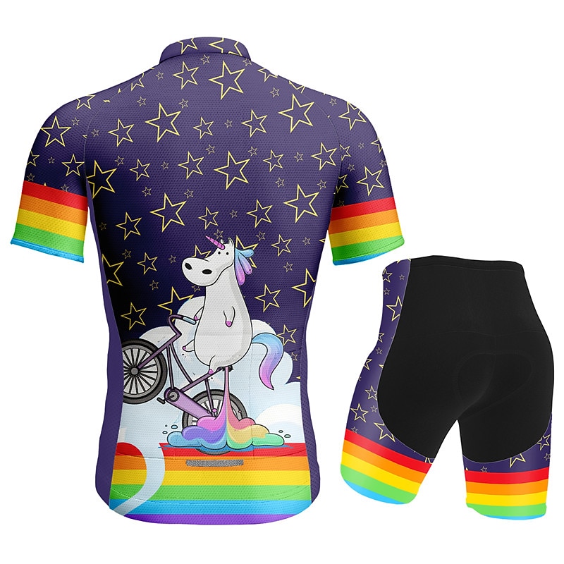 Men's Cycling Jersey with Shorts Short Sleeve Mountain Bike MTB Road Bike Cycling Dark Purple Blue Purple Graphic Animal Rainbow Bike Clothing Suit 3D Pad Breathable Quick Dry Back Pocket Polyester3