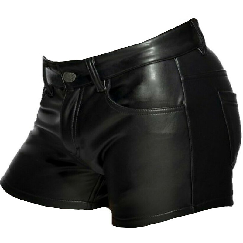 Men's Shorts Casual Shorts Faux Leather Shorts Pocket Plain Comfort Breathable Casual Daily Holiday Streetwear Stylish Black2