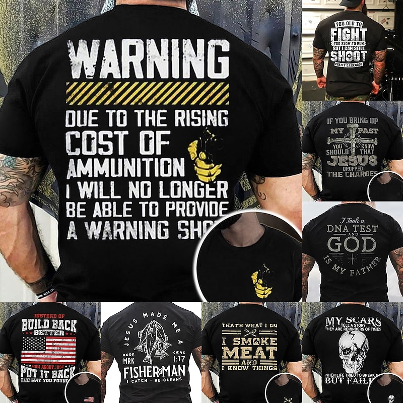 Mens Funny T-Shirt: Ammunition Cost Warning, No Warning Shot Graphic Short Sleeve Tee2