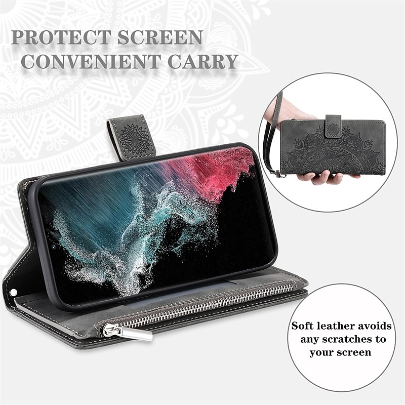 Phone Case For Samsung Galaxy S25 S23 S22 S21 FE S21 Ultra Plus A54 A53 A33 A13 S20 Wallet Case Flip Wallet Zipper Tile TPU PU Leather4