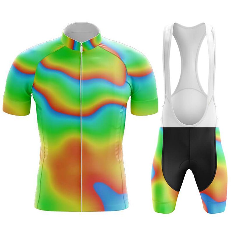 Men's Cycling Jersey with Bib Shorts Graffiti Short Sleeve Bike Clothing Suit with 3 Rear Pockets Mountain Bike MTB Road Bike Cycling 3D Pad Quick Dry Back Pocket Moisture Wicking Sports Red Blue2