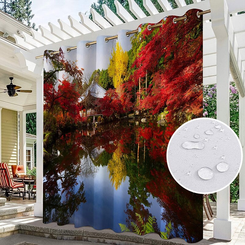 2 Panels Outdoor Curtain Privacy Waterproof, Sliding Patio Curtain Drapes, Pergola Curtains Grommet 3D Landscape For Gazebo, Balcony, Porch, Party, Hotel3
