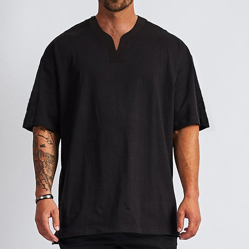 Men's T Shirt Oversized Shirt Short Sleeves V Neck Summer Plain Stylish Classic Casual / Sporty Vacation Daily Going out Black White Dark Gray Top Tee for Men
