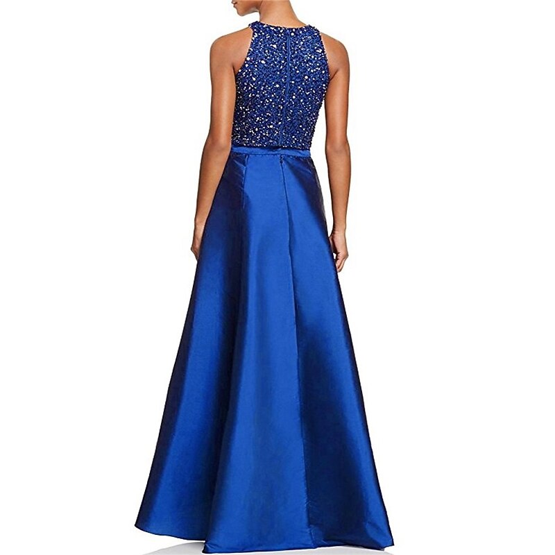 A-Line Wedding Guest Dresses Sparkle & Shine Dress Party Wear Semi Formal Asymmetrical Sleeveless Jewel Neck Fall Wedding Guest Satin with Beading Sequin Dresses2