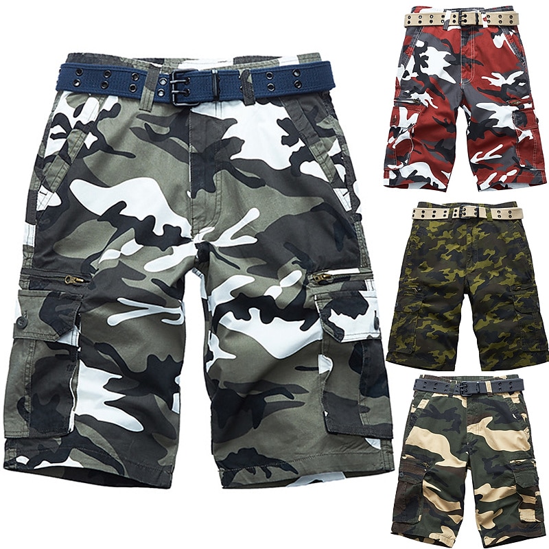 Men's Cargo Shorts Camo Shorts Shorts Zipper Multi Pocket Camouflage Comfort Wearable Knee Length Casual Daily Holiday Sports Fashion White Army Green