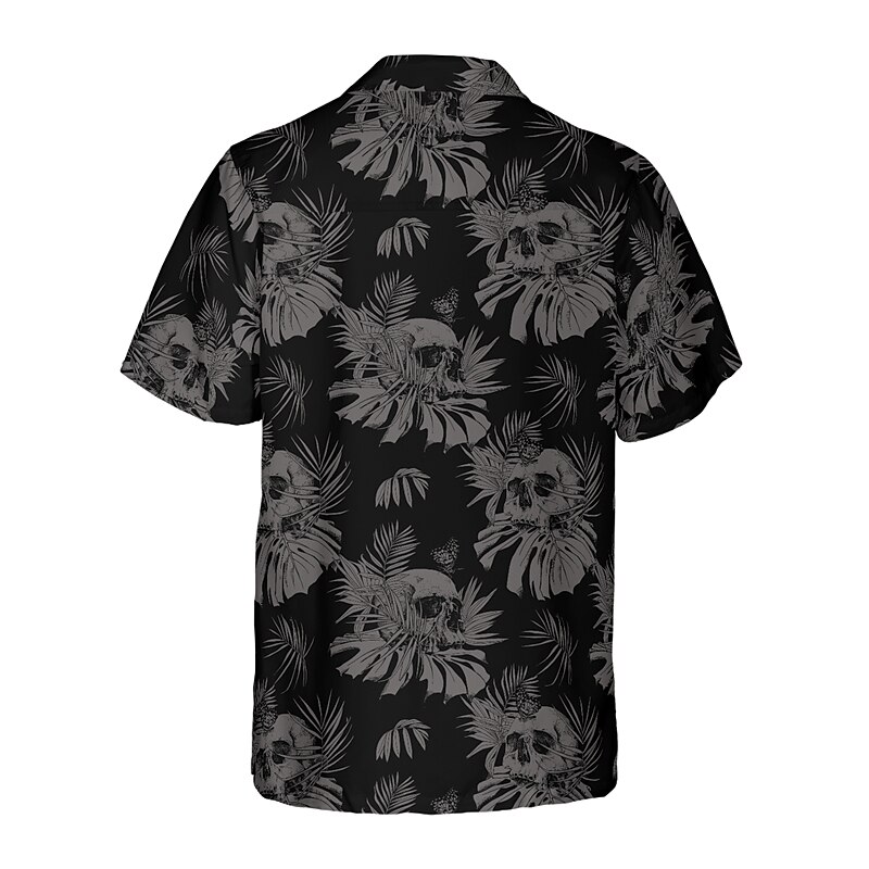 Men's Skull Leaves Tropical Plants Shirt Summer Hawaiian Shirt Aloha Shirt Short Sleeve Shirt Turndown Tropical Fashion Hawaiian Casual Hawaiian Holiday Black Purple Brown S M L3