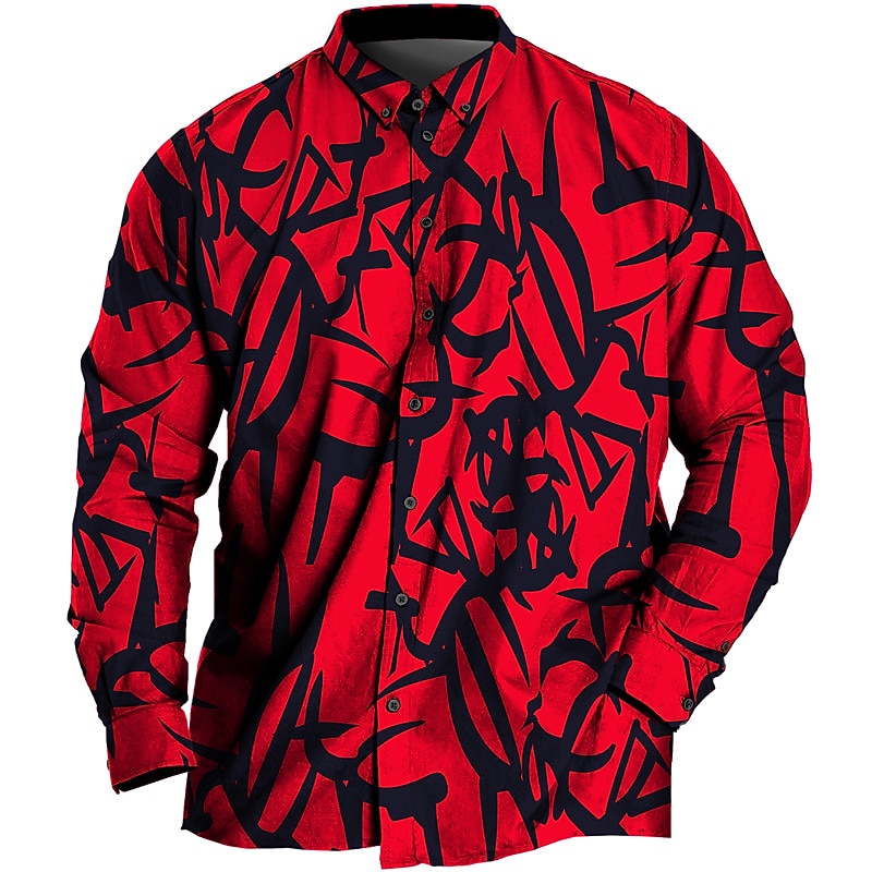 Men's Plus Size Shirt Big and Tall Abstract Turndown Buttons Long Sleeve Spring & Summer Sports Fashion Streetwear Designer Outdoor Vacation Tops