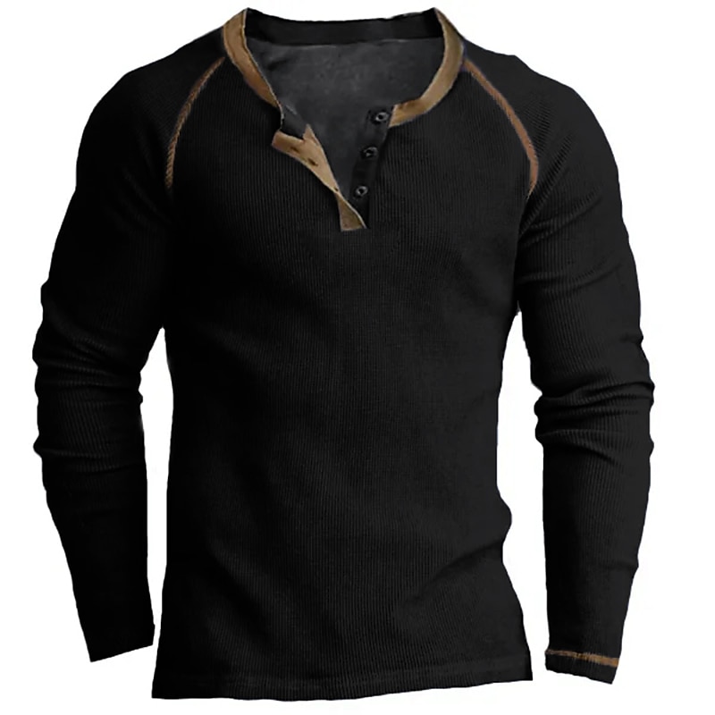 Men's Button T Shirt Henley Shirt Long Sleeve Shirt Long Sleeve Henley Spring &  Fall Plain Fashion Streetwear Classic Button-Down Vacation Daily Wear Going out Navy Black Army Green Top Tee for Men2