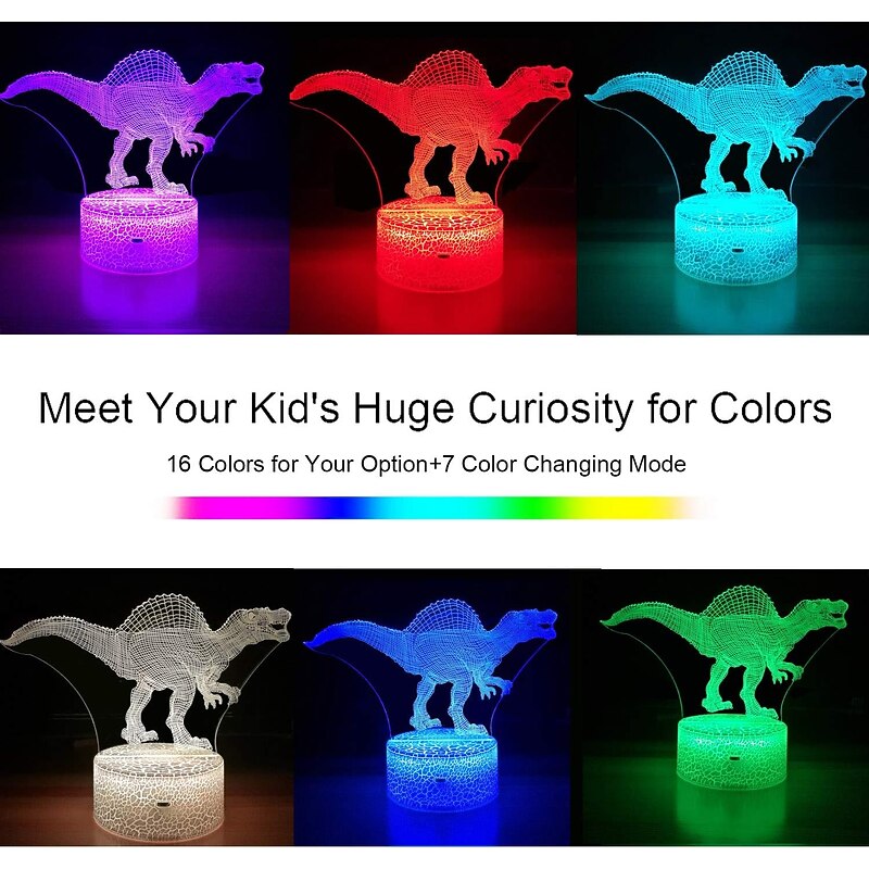 3D Dinosaur Night Light Illusion Lamp 16 Color Change Decor Lamp with Remote Control for Living Bed Room Bar Best Gift Toys for Boys Girls2