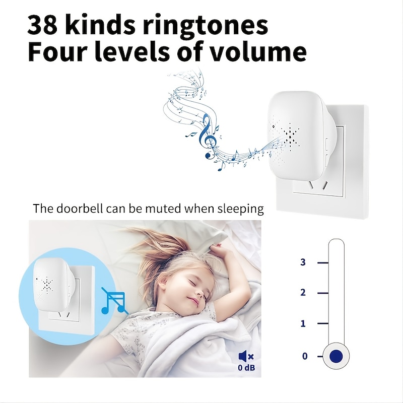 Self Powered Wireless Doorbell Waterproof No Battery Needed 38 Ringtones Plug-in Ding Dong Door Bell High Volume Nursing Bell4