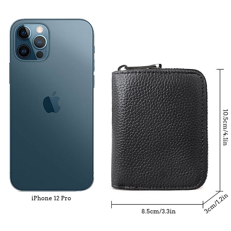 RFID 20 Card Slots Credit Card Holder Genuine Leather Small Card Case for Women or Men Accordion Wallet with Zipper4