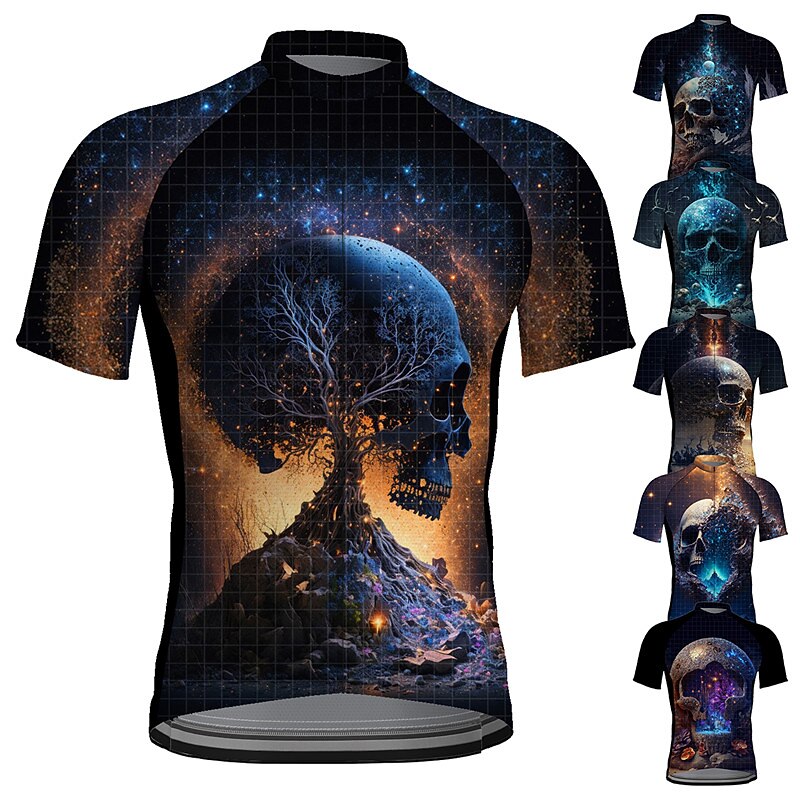 Men's Cycling Jersey Skull Funny Short Sleeve Bike Tee Tshirt Jersey Top with 3 Rear Pockets Mountain Bike MTB Road Bike Cycling Quick Dry Reflective Strips Back Pocket Moisture Wicking Sports Yellow