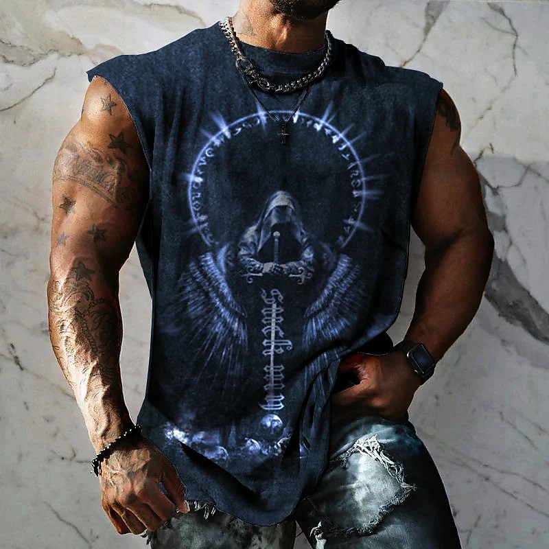 Men's Graphic Skull Skeleton Vest Top Sleeveless T Shirt for Men Sleeveless Cap Sleeve T shirt 3D Print Crew Neck Shirt Fashion Designer Muscle Daily Sports Gym Black Blue Dark Blue Spring & Summer