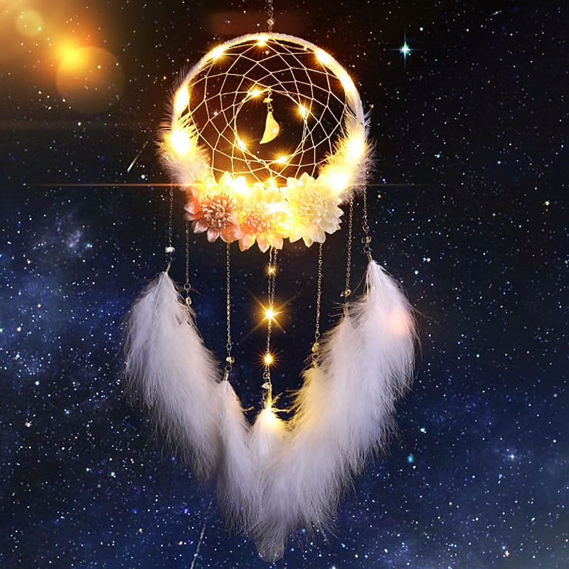 Dream Catcher LED Feather Light Creative Fairy Lamp Wall Hanging Holiday Decorations Bedroom Family Wedding Birthday Party Blessing Gift4