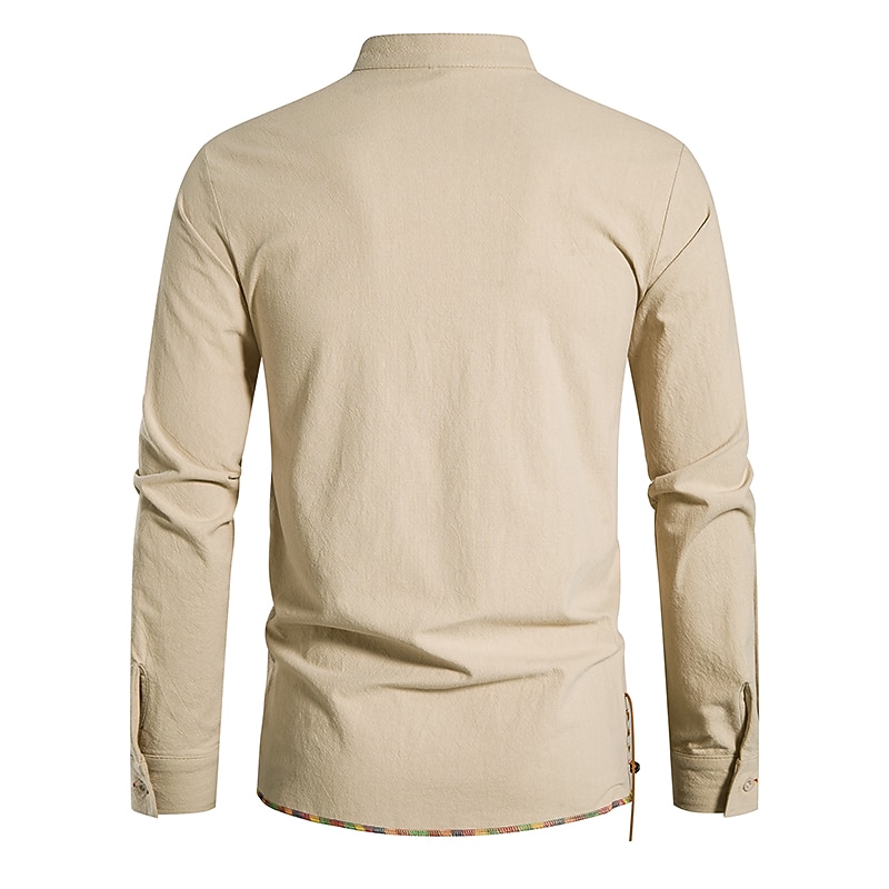 Men's Linen Shirt Summer Shirt Casual Shirt Beach Shirt Holiday Vacation Daily Sea Blue Black Khaki Dark Gray Short Sleeve Standing Collar Clothing Apparel3