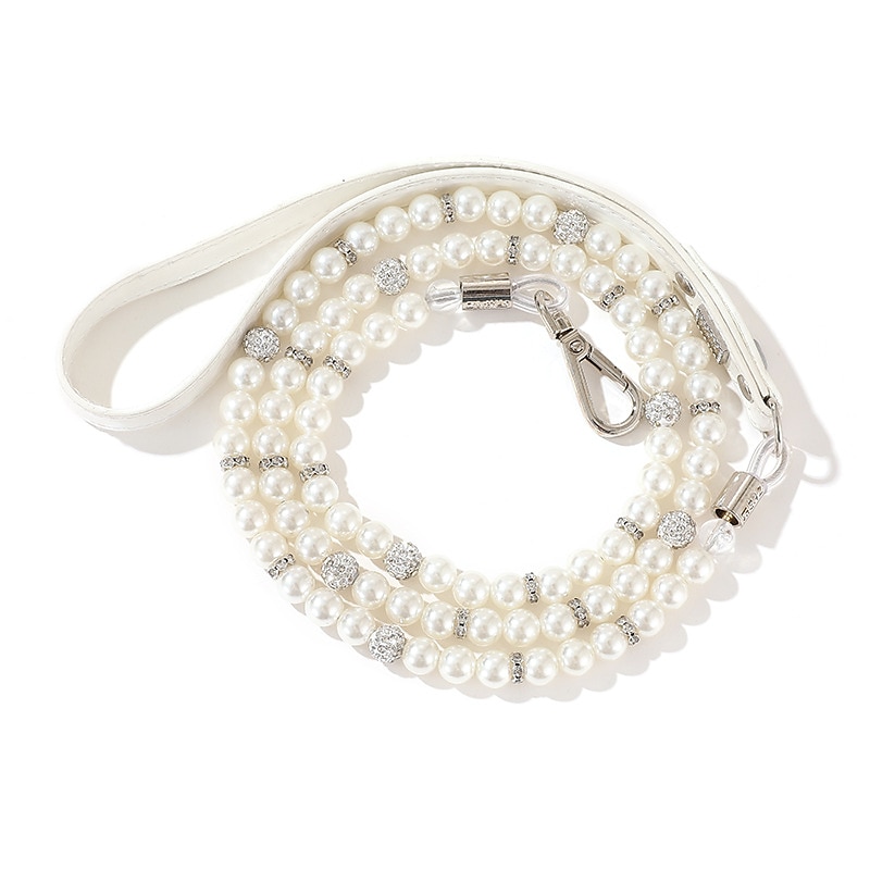 Pet Collar 009 White Pearl Collar Traction Belt Set Dog Belt Cat Chain Collar3