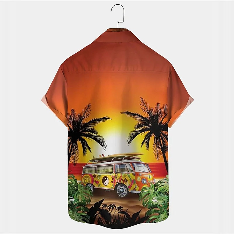 Men's Car Coconut Tree Tropical Plants Shirt Summer Hawaiian Shirt Aloha Shirt Short Sleeves Shirt Turndown Tropical Fashion Hawaiian Outdoor Street Hawaiian Black Yellow Blue S M L3