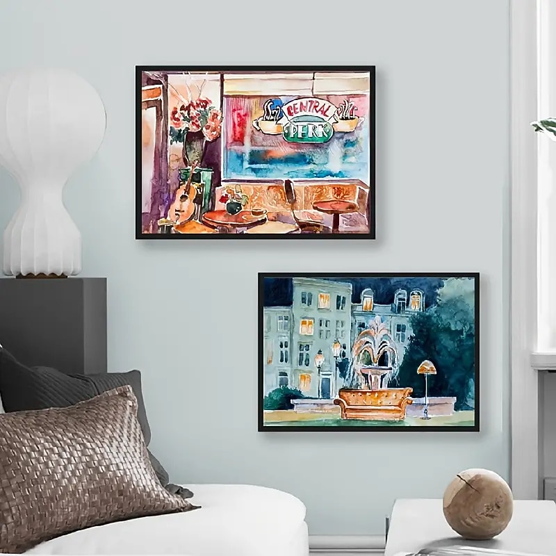 2pcs I'LL BE THERE FOR YOU Wall Art Painting Watercolor Central Perk Poster 90s Classic American TV Show Prints Wall Art Canvas Prints Bedroom Home Decor Frameless2